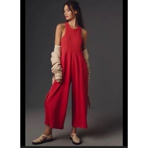 Anthropologie Daily Practice Seamed Wide-Leg Boho Jumpsuit Red Size XL Zip Back